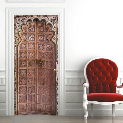 Hot Door Mural Vintage Classic Gate Wall Door Sticker DIY Self-adhesive Waterproof Wallpaper Poste for Home Decoration Gift