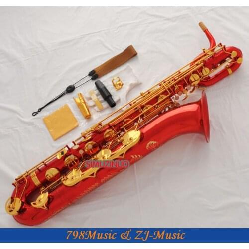 Support Professional Red Lacquer and Lacquer Gold Baritone Saxophone Sax High F# W/Leather Case