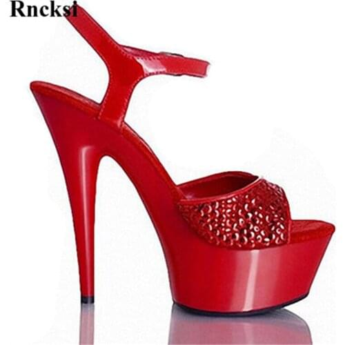 Rncksi New Women Sexy Crystal Pole Dance Shoes 15cm High Heel Platforms Star Model Sandals Party Wedding Dress Sandals