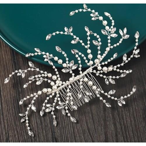 Luxury Pearl Rhinestone Comb Hair Accessories For Women Bride Wedding Accessories Tiara Headband Head Jewelry Beads Decoration