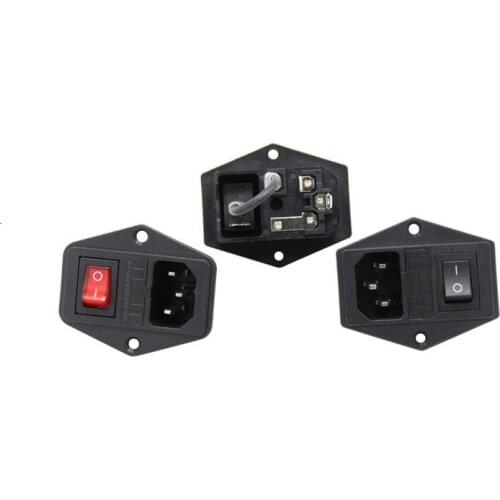 3D Printer Parts 15A 250V Power Switch AC Power Outlet With Red Triple Rocker Switch Fused Module Plug