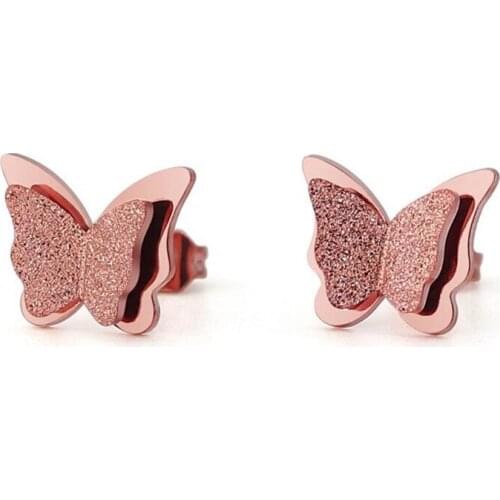 Oly2u Ear Earring Sliver Lovely Stainless Steel Earrings Animnal Butterfly Stud Earrings for Women Kids Jewelry Christmas Gift
