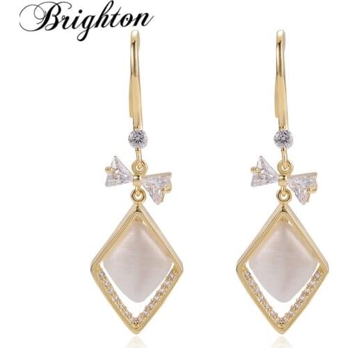 Brighton Elegant Butterfly Zircon Drop Dangle Earrings For Women 2021 Rhombus Opal Metal Brincos Party Trendy Jewelry Bijoux