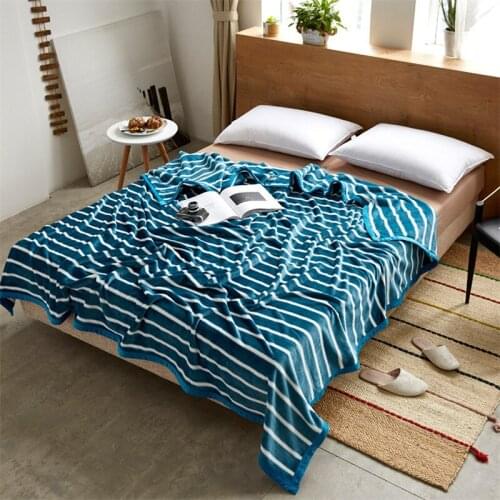 Blue white Stripe blankets quilts twin full queen king girls blankets Throw Flannel blanket on Bed/car/sofa luxury fashion rugs