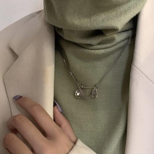 TIMEONLY Sweet Smile Lock Love Heart Pendant Necklace for Women Ladies Party Gifts Jewellery Temperament Korean Style Necklace