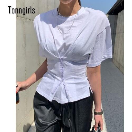 Tonngirls Streetwear Korean Corset Womens T-shirt 2021 Summer Tops White T Shirt Women Clothes Punk Tee Shirt Femme Harajuku