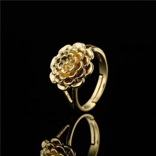 Vintage Boho Style Gold Color Flower Shape Ring Statement Party Jewelry Open Design Adjustable Finger Ring Daily Accessories