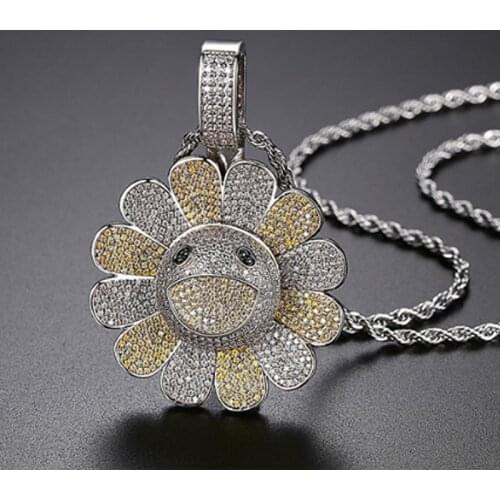Zlxgirl jewelry fashion women and men sun flower shape pendant & necklace full zircon wedding pendant womens party necklac