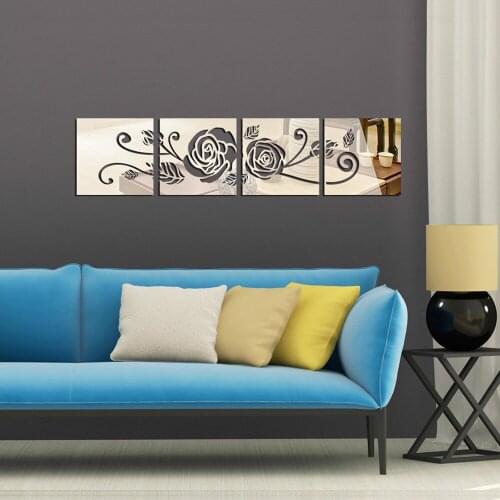 3D green decorative mirror stickers , flowers home decor mirror sticker decal , square cut out flower wall mirror sticker