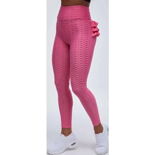 High Waist Push Up Ins Style Ruffled Jacquard Yoga Pants Hip-Lifting Slimming Fitness Exercise Leggings Women Stacked Sweatpants