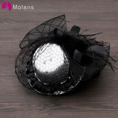 MOLANS Women Girls Party Prom Shiny Hair Clip Ladys Fascinator Hat Feathered Flower Hair Accessories Elegant Hair Barrettes