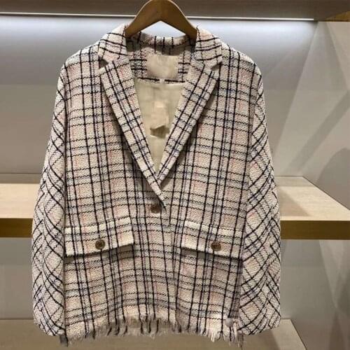 Womens Office coat Plaid Weaving French Brand One Button Elegant Office blazers Women