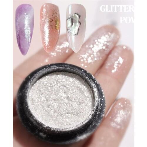 1 Box Nail Art Glitter Pigment Powder 3D Silver Shiny Sequins Sparkly Holographic Nail Decorations Easy To Use Nails Art DIY