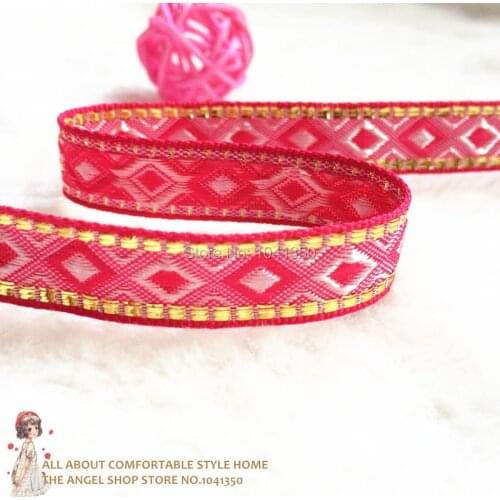 14mm 20yards/lot Zakka Craft Accessories Ribbon Laciness Red Woven Jacquard Ribbon With Geometric Patterns Free shipping