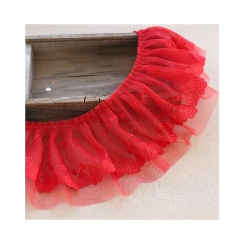 2meters 15CM wide Wavelet Pleated Mesh Yarn Fold Red Lace Trims dress hair accessories boots bag Lolita decoration
