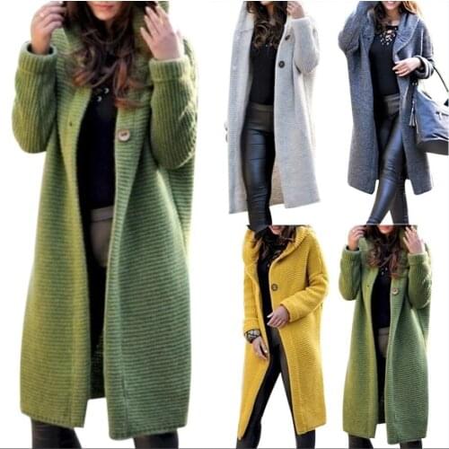 2019 Autumn Winter New Women Hooded Coat Cashmere Cardigan Long Sweater Coat Plus Size Female Knitwear Outfit Jumper Sueter