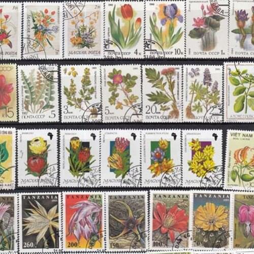 25Pcs/Lot Random Flowers All Different From Many Countries NO Repeat Unused Postage Stamps for Collecting