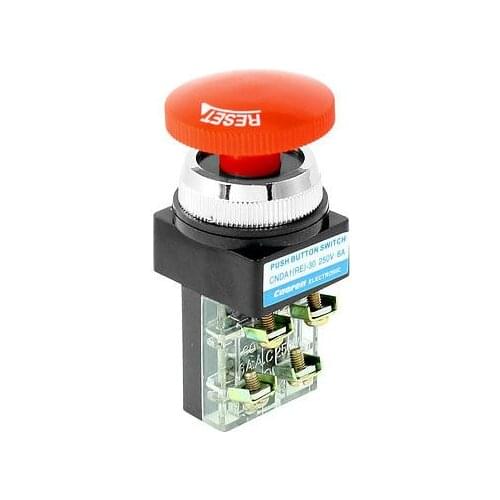 250VAC 6A DPST 1NO 1NC 4-Terminal Red Mushroom Latching Pushbutton Switch