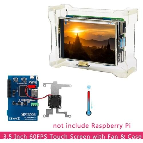 3.5 Inch Raspberry Pi Touch Screen TFT LCD HDMI Display + Cooling Fan + Heatsinks + Acrylice Case for Raspberry Pi 4 Model B/3B