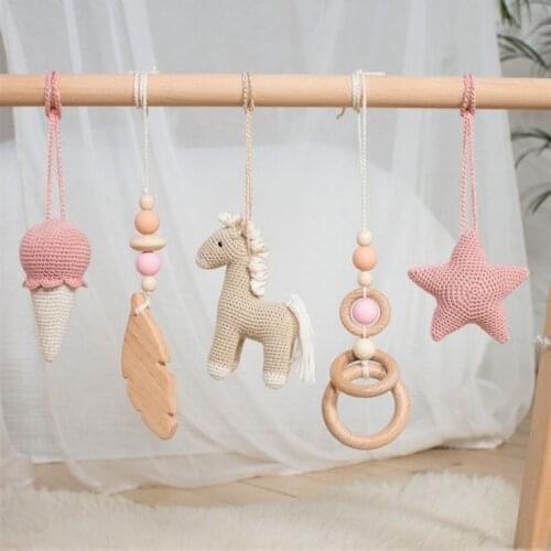 3Pcs/Set Nordic Cartoon Baby Wooden Rabbit Ear Toy Pendant Gym Fitness Rack Ornament Toddler Infant Room Decorations