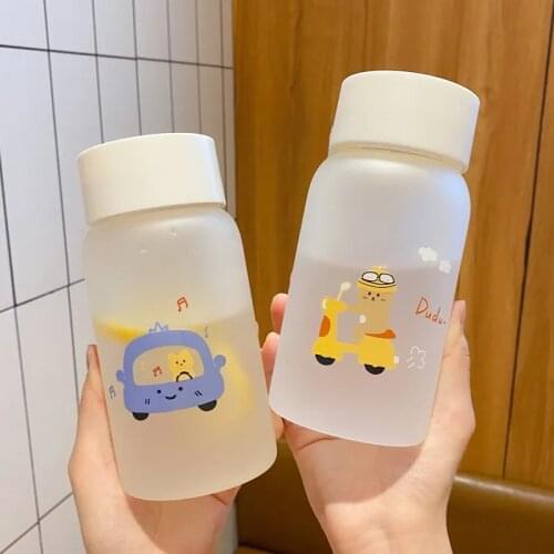 500ML Creative Cartoon Bear Cup Borosilicate Heat-resistant Glass Easy To Carry Drink Mug Leakproof Frosted Water Bottle
