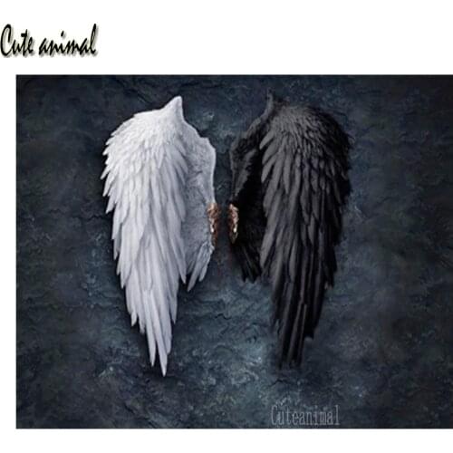 5D DIY Diamond Painting Angel Wings Black And White Picture Diamond Mosaic Of Rhinestones Embroidery New Arrival Decor Gift