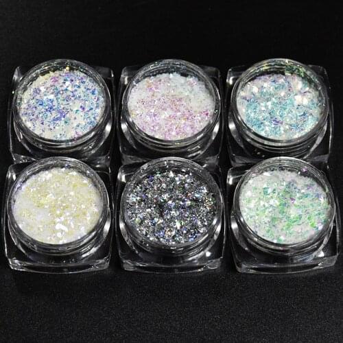 6 boxes/Set Nail Sequins Glitter Holographic Powder Dazzling Nail Art Flakes Sequins For DIY Nail Glitters 2g Nail SequinsHPT20