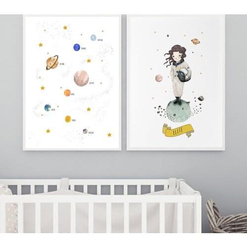 Nursery Abstract Solar System Planet Art Poster Astronaut Space Walk Canvas Painting Child Bedroom Living Room Home Decoration