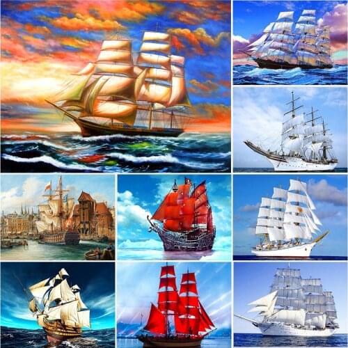 Diamond Painting Embroidery Sailboat Landscape DIY 5D Full Drill Mosaic Cross Stitch Kits Rhinestone Art Picture Home Decor Gift
