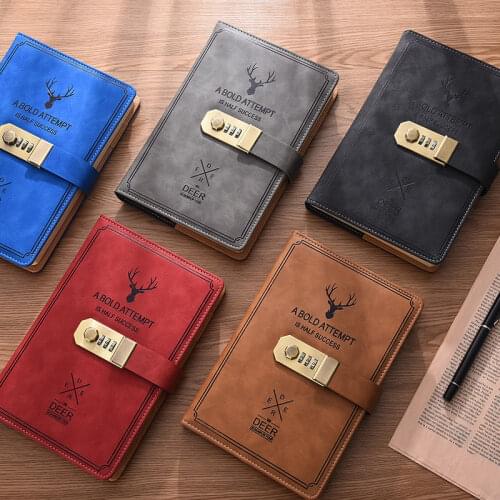 Password A5 Notebook With Lock 360Pages Writing Pads Lockable Notepad Diary School Supplies Student With Gift Pen Secret PU A5