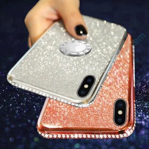 Finger Ring+Glitter Diamond Case for iphone 12 Mini 11 Pro Max XR 6 6S Plus X XS MAX 7 8 Bling Stand Holder Star Cover