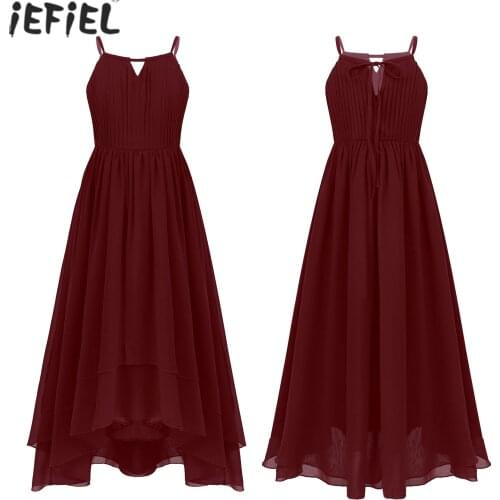 Kids Princess Summer Sleeveless Dress Ruffled Pleated Chiffon Pageant Flower Girls Dress Wedding Birthday Party Prom Dresses