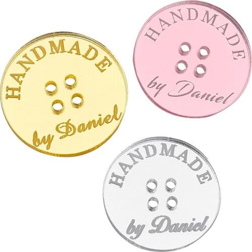 Personalized Hand Made Tags Clothing DIY Gift 2.5cm Round Acrylic Handcraft Label for Handmade Clothes Name Customize circle