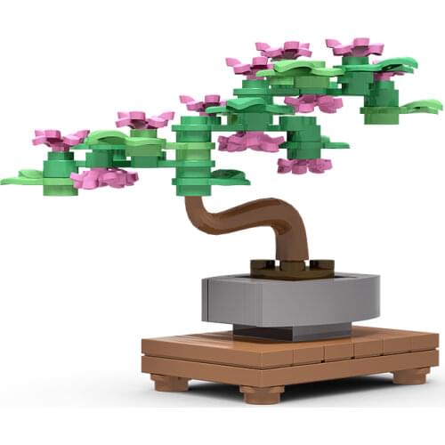 MOC Miniature Bonsai Tree Building Blocks Plants Potted Room Ornament Tea Table Decoration Bricks DIY Model Toys For Children