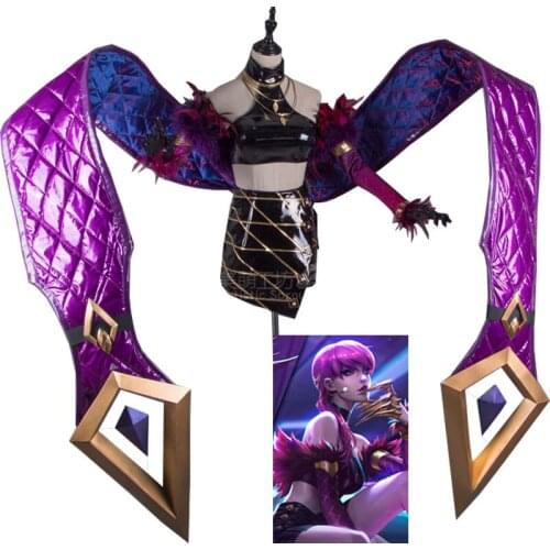 LOL KDA Evelynn Cosplay Costume PU Leather Uniform halloween costumes Game cosplay clothes outfits cos top+Skirt+Cappa+Accessory