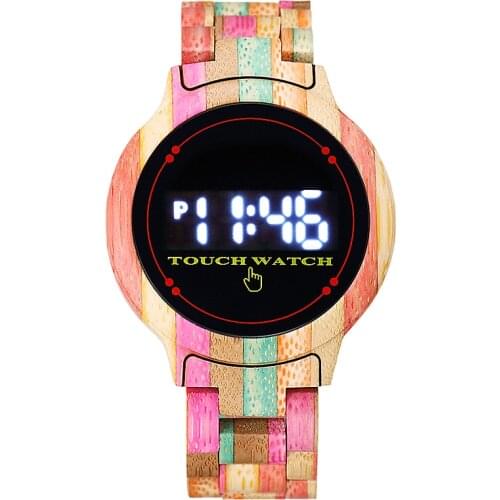 Colorful Wooden Watch Touch Screen LED Watch Digital Electronic Clock Male Full Wood Strap Sports Watches for Men Women