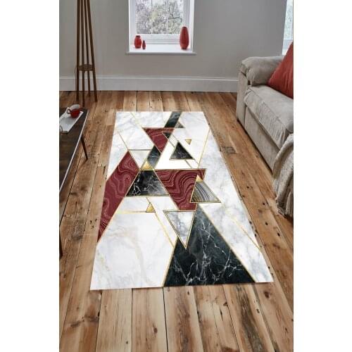 Cream Burgundy Stylish Washable Non Slip Leather Base Pyramid Patterned Living Room Bath Carpet