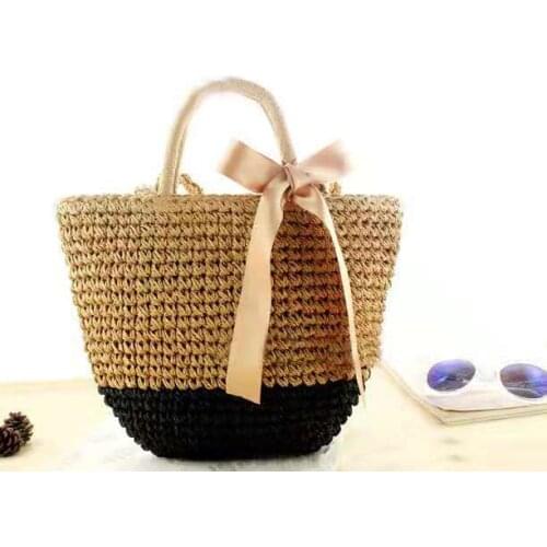 Summer Handmade Straw Bags Ribbons Bowknot Beach Bag Casual Knitting Handbags Women Rattan Woven Shoulder Bag bolso