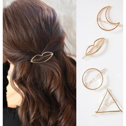 Metal Geometric Alloy Hairband Moon Circle Hairgrip Barrette Girls Holder Fashion Woman Hair Accessories Triangle Hair Clip Pin