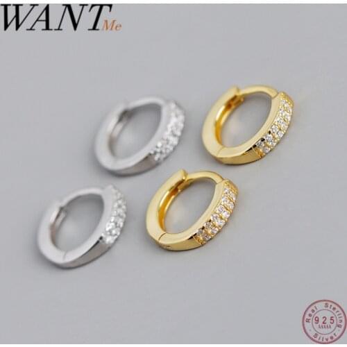WANTME Real 925 Sterling Silver Minimalist Round Double Zircon Small Stud Earrings for Fashion Women Jewelry Accessories 2020