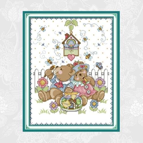 Naughty bears' heaven Patterns Printed on Canvas Cross Stitch kit Beginner Embroidery Needlework set Wholesale Home Decoration