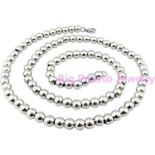 New Fashion 4/6/8mm Pure Silver Color Beads 316L Stainless Steel Link Chain Necklace 7"-40" DIY For Mens&Ladys