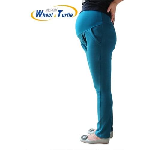 2021 New Arrival Good Quality Cotton Peacock Blue Maternity Capris All Match All Season Casual Harlan Pants For Pregnant Women