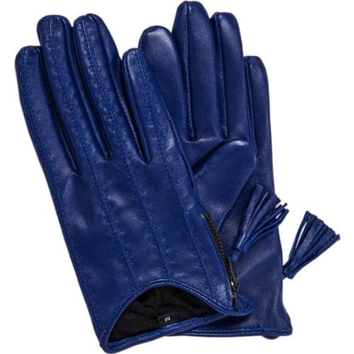 Genuine Leather Gloves Female Tassel Zipper Short Style Autumn Winter Thin Velvet Lined Woman Sheepskin Gloves Driving TB80-1