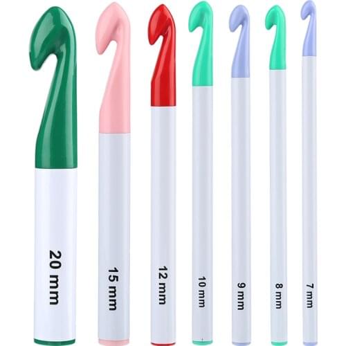 Nonvor 7Pcs/set Plastic Coarse Handle Crochet Hooks Colorful Sweater Knitting Needles Yarn Weave Sewing Knitting Tools