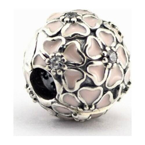 Mandy Pink And Clear Cherry Blossom Clip Charm Story Jewelry Store Women Beads Bracelet Argent Rosary