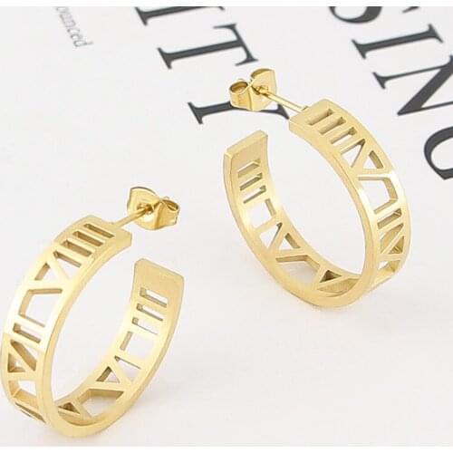 New Luxury Brand Jewelry Beautiful And Charming 6mm Wide Roman Numeral Stud Earring Top Quality Titanium Steel Woman Earrings