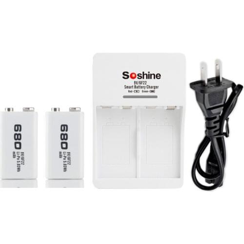 Soshine 9V battery quick charger Rapid Charger + 2 pieces Soshine 650 mah 9V lithium-ion rechargeable battery
