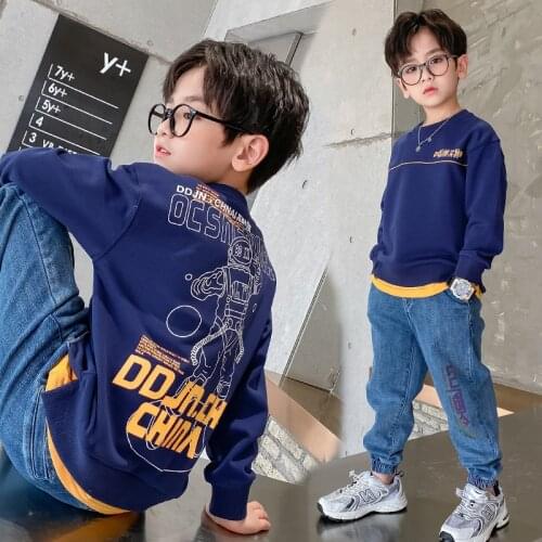 Scoop Pullover Spring Autumn Boys Sweatshirts Jacket Coat Kids Outwear Teenager Tops Children Clothes Cotton High Quality