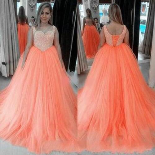 Modern 2020 Quinceanera Dresses Beads Open Back Crystals Sweep Train Vestidos De Fiesta Plus Size Formal Party Prom Gown For